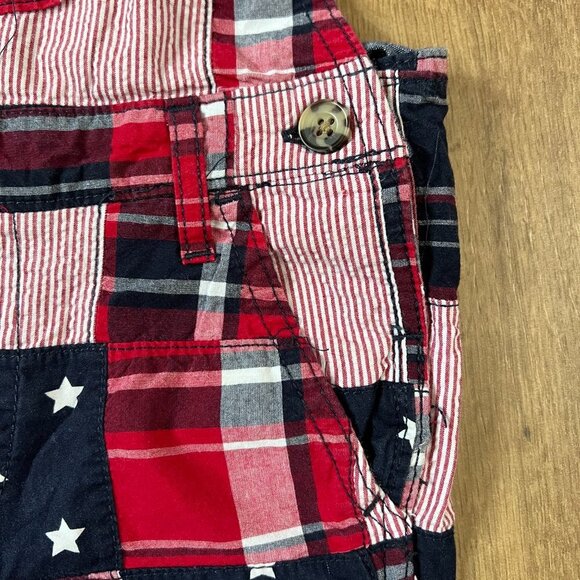 Gymboree Madras Shortalls & Plaid Button Down Shirt American Patriotic Sz 12-18 - Picture 4 of 12